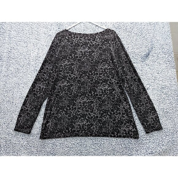 HANNAH Burnout Velvet Dark Floral Top Size XL Long Sleeve 90s Whimsigoth Black - Picture 2 of 10